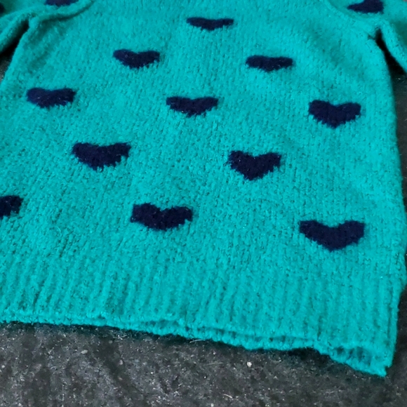 Y2K Arizona Jean Company Crop Sweater Fuzzy Acrylic Hearts XS Turquoise Teal 90s - Picture 7 of 8